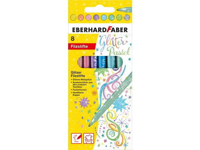 Fiberpenna FABER Glitter pastel 8/fp Expressleverans