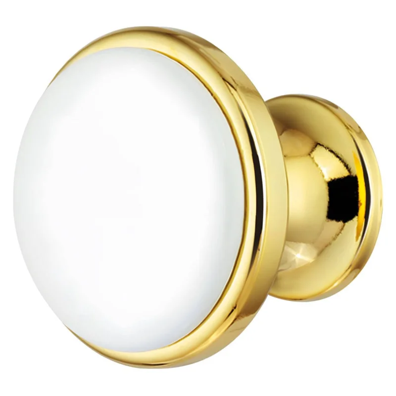 Erbjudande Häfele Möbelknopf H2071 rund Ø 34 mm, goldfarben poliert - Einlage weiß