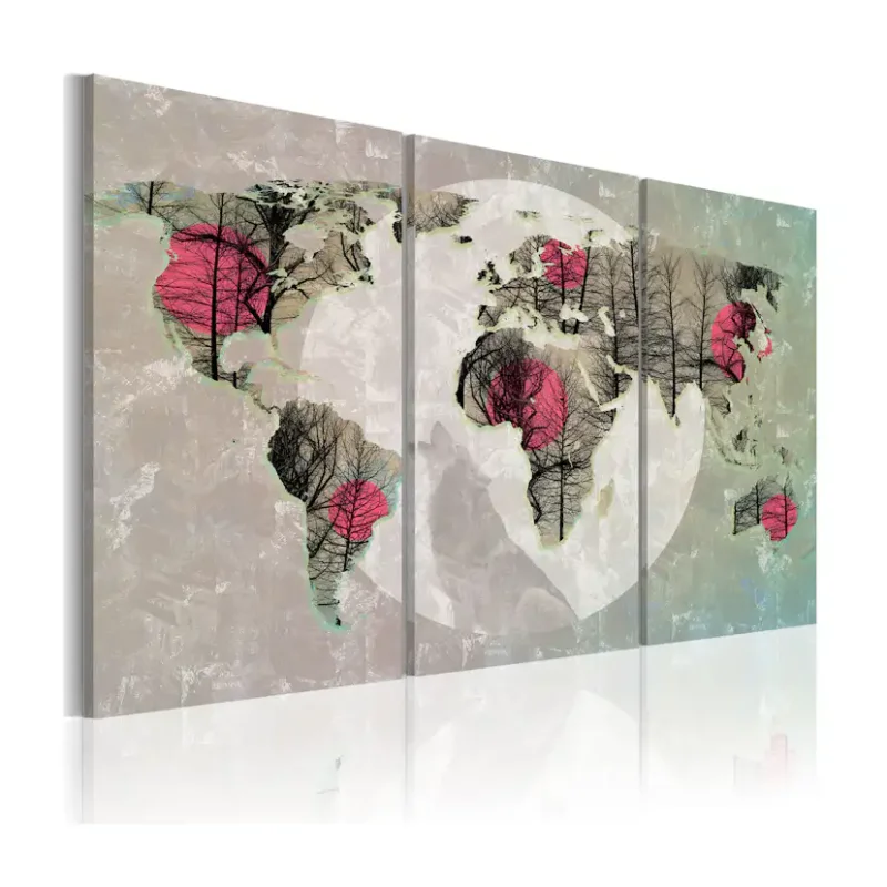 Säker betalning Tavla Arkiio Karta över Världen Fullmåne Triptych