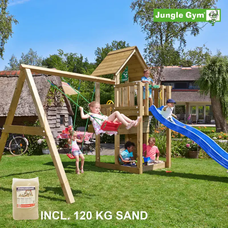 Lektorn Jungle Gym Cubby Komplett Inkl Swing Modul X'tra, 120 kg Sand och Rutschkana Bästa pris